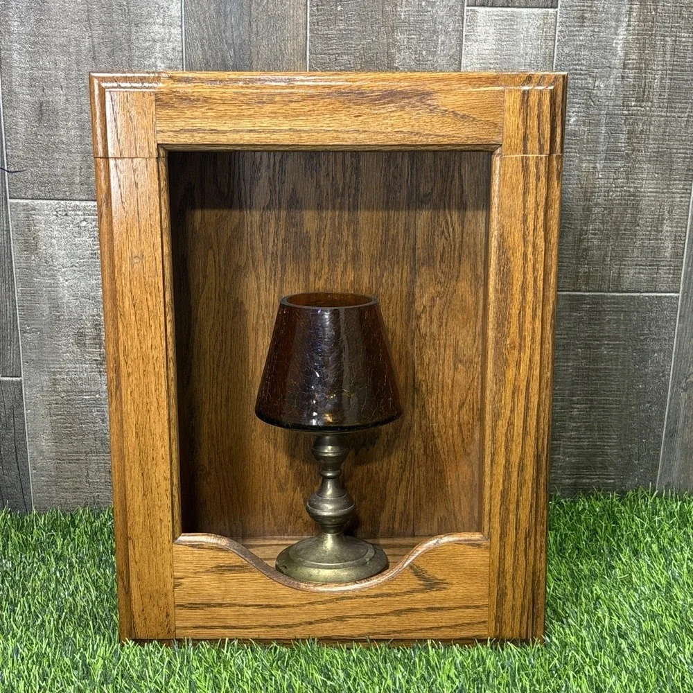 Vintage Oak Wood Shadow Box Display Shelf Wall Cabinet Curio Rustic Deco